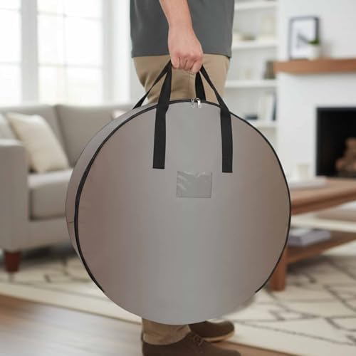 Ombre Abstract Round Storage Bag 36 Inch, Gradient Gray Brown Clothes Storage Container with Handles Heavy Duty Organizer for Comforter, Bedding & Holiday Wreaths - Image 2