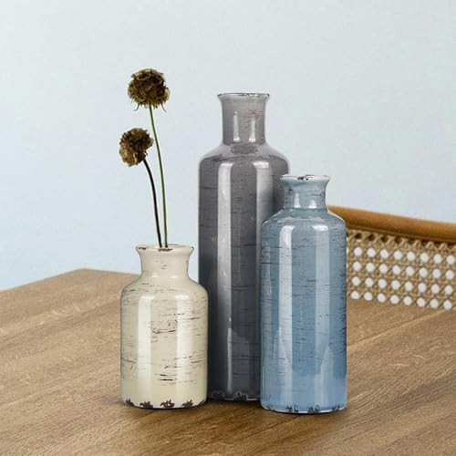 Ceramic Vase Set of 3, Small Flower Vase for Home Decoration, Rustic Farmhouse Table Shelf, Entrance Decor, Ice Crackle Vintage Vase for Living Room & Dining Table Centerpieces, Multicolor - Image 6