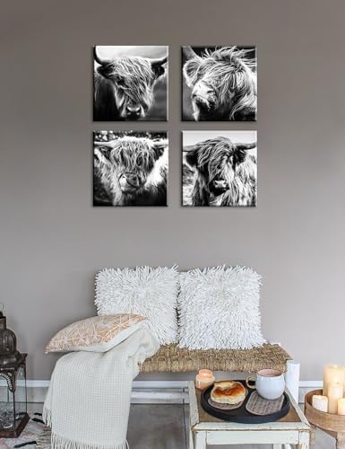 DJSYLIFE Highland Cow Canvas Wall Art, Farmhouse Decor 12"x12" - Image 4