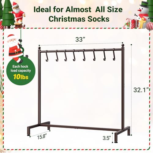 ELYKEN Christmas Stocking Holder, Free Standing Stocking Rack with 8 Removable Hooks, Small Stocking Stand, Heavy Duty Metal Tubes with Stable Base and Adjustable Feet, Bronze - Image 3