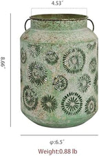 Rustic Metal Hanging Lantern, 8.66" H Vintage Distressed Green Firework Cutout Decorative Lantern for Indoor Outdoor Use, Tabletop Patio Wedding Centerpiece, Fits Pillar & LED Candles - Image 6