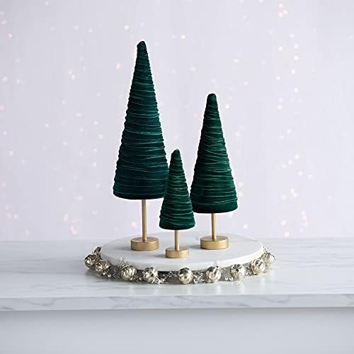 Emerald Pedestal Velvet Trees Set of 3, Cozy Artisan Mantel Décor, Luxurious Green Valentine Tabletop Tree, Wedding Centerpiece, Modern Farmhouse (Emerald) - Image 3