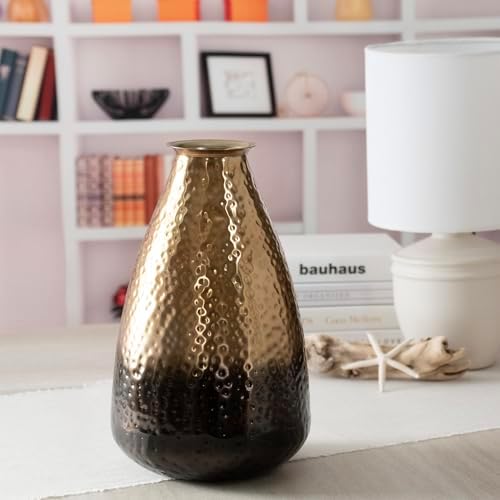 ANDALUCA Decorative Metal Vase with Hammered Rustic Bronze Ombre Finish 12in - Image 7