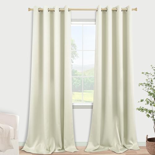KOUFALL Cream Blackout Curtains 100 Inches Long 2 Panels Set for Living Room, Thermal Insulated Extra Long Grommet Top Drapes for Bedroom, Ivory/Cream Beige - Image 3