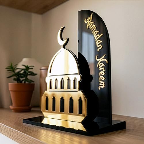 iwa concept Ramadan Kareem Table Decor, Islamic Mosque Statue with Acrylic Design, Freestanding Modern Islamic Home Decoration for Ramadan and Eid - Image 4