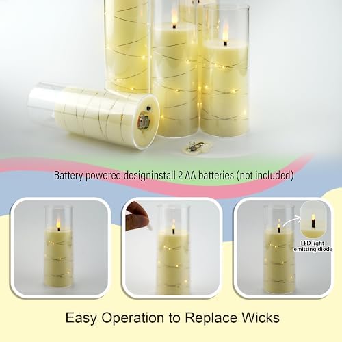 kakoya Flameless LED Candles with Timer 5 Pc Flickering Flameless Candles for Romantic Ambiance and Home Decoration Stable Acrylic Shell,with Embedded Star String，Battery Operated Candles（Ivory） - Image 2