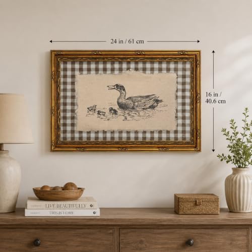 Gold Framed Duck Wall Art, Farmhouse Gingham Canvas Print, 24x16 - Image 5