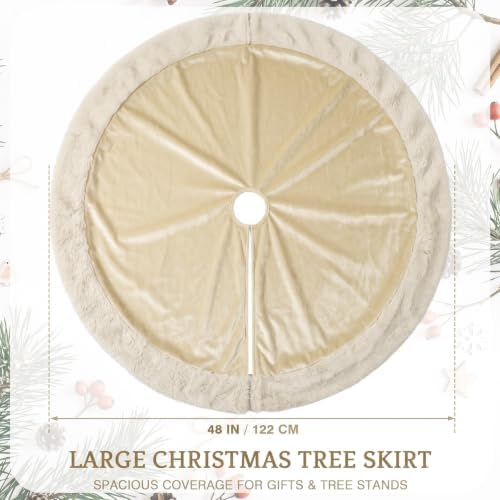 Skylety 48" Velvet Christmas Tree Skirt with Faux Fur Trim,Khaki - Image 2