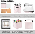 YETTASBIN Pink Stripes Large Christmas Ornament Storage Box with Zipper & Adjustable Dividers, Storage Container with Lid & Handles for 64 Holiday Ornaments 3-Inch, 13 x 13 Inch - Image 6