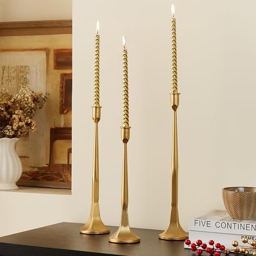 Iron Taper Candle Holder Set of 3 15.5" 14" 12" Decorative Modern Vintage Metal Tall Candlestick Holders for Wedding, Dinning Table,Mantle, Party Decoration（3, Antique Brass） - Image 7