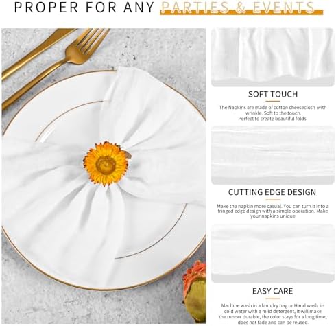 100 Pieces Cloth Napkins White Dinner Cheesecloth Napkins for Wedding,Wrinkled Cloth Napkins Bulk for Home Party Rustic Table Decoration, 17 x 17 Inch - Image 3