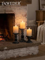 Wood Pillar Candle Holder: Rustic Distressed Black Candle Stand - Image 3