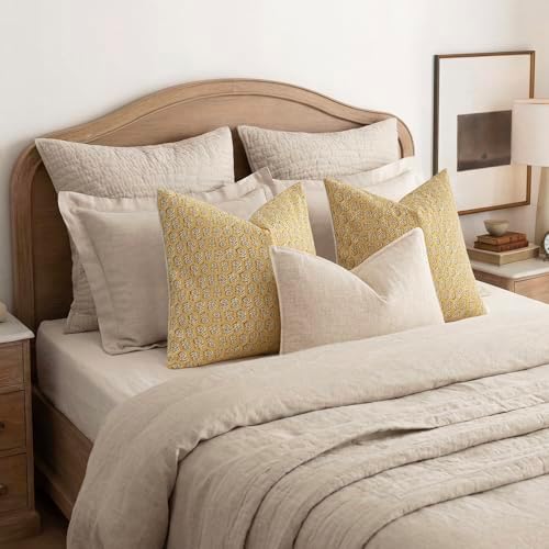 Foindtower Decorative Floral Print Throw Pillow Covers 22×22 Light Yellow - Image 6