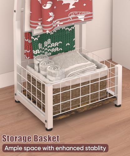 6.3ft Blanket Ladder with Storage Basket, 5 Tier Decorative Ladder Shelf Stand for Living Room & Bedroom, Wall-Leaning Blanket Holder Quilt Rack for Home Décor, Rustic Brown & White - Image 3
