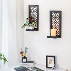 Black Candle Sconces Wall Decor Set of 2 Gothic Wood Candle Display Shelves - Image 4