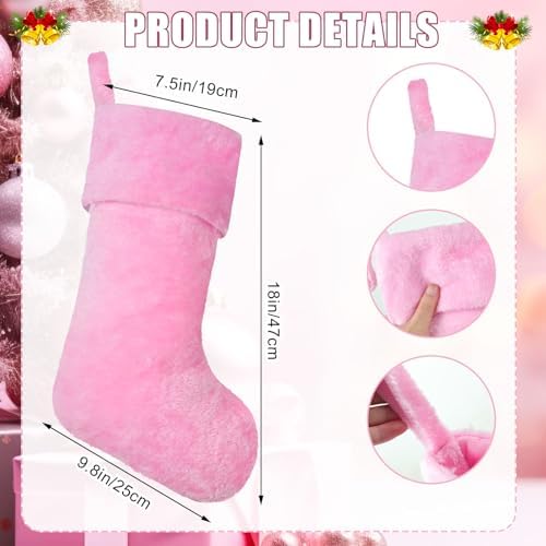12 Pcs Christmas Stocking 18" Plush,Pink - Image 2