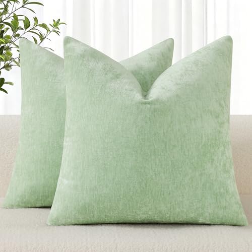 decorUhome Soft Chenille Sage Green Throw Pillow Covers 26X26 Set of 2 by decorUhome