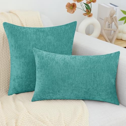 decorUhome Soft Chenille Turquoise Throw Pillow Covers 26X26 Set of 2 - Image 7