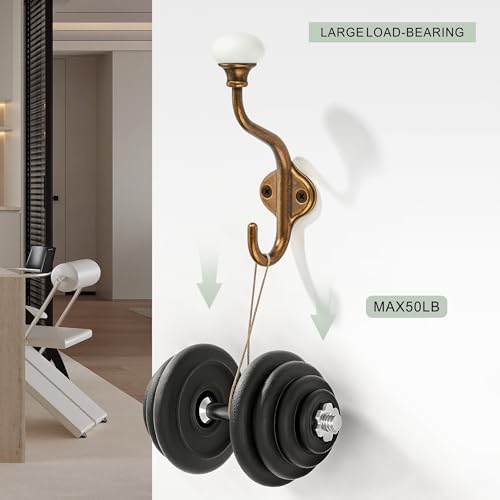 TUNNY Coat Hooks - 5 Pack Antique Brass Towel Hooks Robe Hooks Decorative Wall Hooks for Bathroom Bedroom Kitchen Towel Robe Clothes Cabinet Closet Bathroom Hardware - Image 2