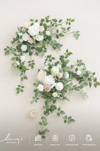 Ling's moment 2 Pack White Floral Garland Wedding Arch Flowers - Image 6