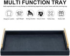 XIGEXIGE Black Faux Leather Serving Tray, 17x12 inches, Brushed Gold Handles, Decorative Tray for Ottoman Coffee Table, Living Room, Kitchen, Bathroom - Image 3