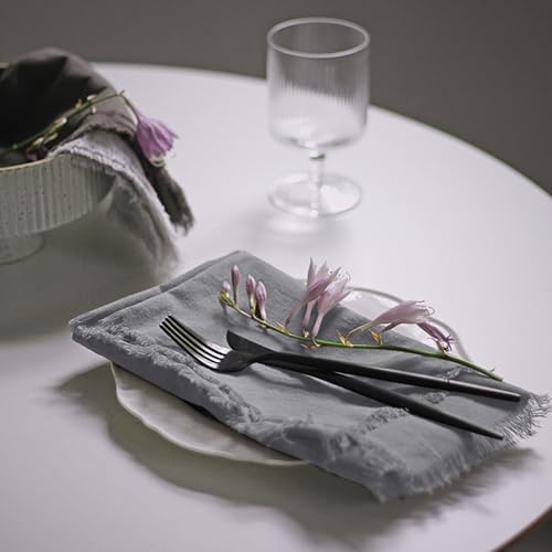 Handmade Cloth Napkins 100% Cotton Napkins with Fringe，Delicate Handmade Cloth Napkins for Dinners, Parties, Weddings and More，18 x 18 Inch Set of 12 - Grey - Image 3