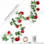FiveSeasonStuff 29 Ft 4 Pack Christmas Red Rose Silk Flower Garland Artificial Flowers Decoration Hanging Floral with 66 feet String Lights - Image 6