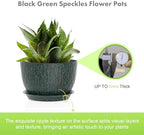 Meowell 12/10/9 inch Large Plant Pots, 3 Pack Wide Flower Pots for Outdoor Indoor Plants, Water Ripples Plastic Planters with Drainage Holes and Saucers for Garden House, Black with Green Speckles - Image 3