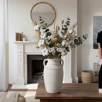 Lvases 10.5in Beige Ceramic Flower Vase, with Handles Farmhouse Table Vases - Image 6
