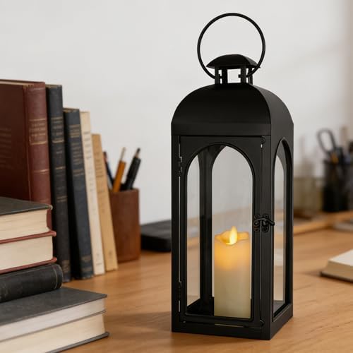 Lantern Decorative Indoor & Outdoor, 16.25IN Large Hanging Candle Lanterns, Black Metal Decorative Candle Lanterns, Waterproof Hanging Lantern for Porch Patio Wedding Home - Image 3