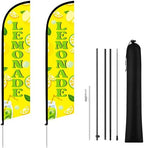 HunnmingRe 2 Set 15ft Lemonade Feather Flag Kit, Large Advertising Swooper Flag Banner with Aluminum & Fiberglass Poles and Ground Stakes, High-Visibility Outdoor Sign for Business, Store by HunnmingRe