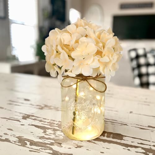 Set of 3 Mason Jar Lights, Champagne Hydrangea Holiday Table Decor - Image 6
