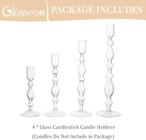 Glasseam Glass Tapered Candlestick Holders, 4Pcs Tall Taper for Table Decor - Image 6