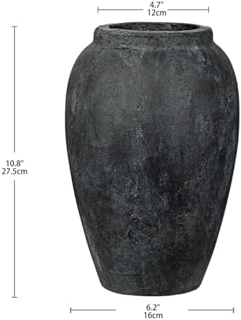 Handcrafted Flower Vase, 10.5" Tall Terracotta Vintage Black Ceramic Vases, Rustic Antique Vase Décor, Wide Mouth, Matte Finish for Home Office Resto Café Décor - Image 2