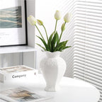 Relievo Elegant White Cream 8in 11in Ceramic Flower Tall Aesthetic Beige Table Tulip Wide Mouth Rose Filler Decorative Rustic Vase Decor for Home (White Vase, L) - Image 5