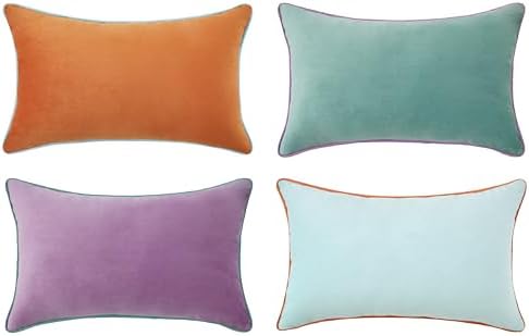 MONDAY MOOSE Decorative Throw Pillow Covers Cushion Cases, Set of 4 Soft Velvet Modern Double-Sided Designs, Mix and Match for Home Decor, Pillow Inserts Not Included (12x20 inch, Purple/Teal) by MondayMoose
