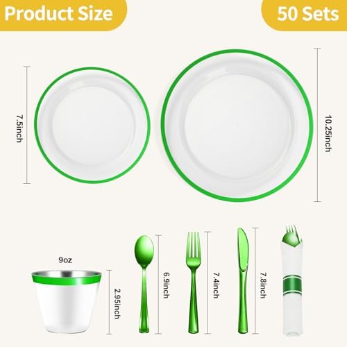 Goodluck 350 Pcs Clear Green Disposable Plastic Dinnerware Sets for 50 - Image 4