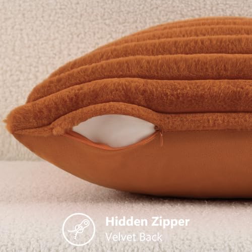 decorUhome Fall Faux Fur Throw Pillow Covers 24x24 Set of 2 Light Rust - Image 7