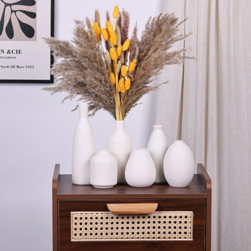 White Ceramic Vase Set of 6, Modern Boho Vases for Dry Flowers, Small White Vases for Decor, White Small Vases for Centerpieces in Bulk, Mini Small Flower Vases for Wedding Home Table Party Decor - Image 4