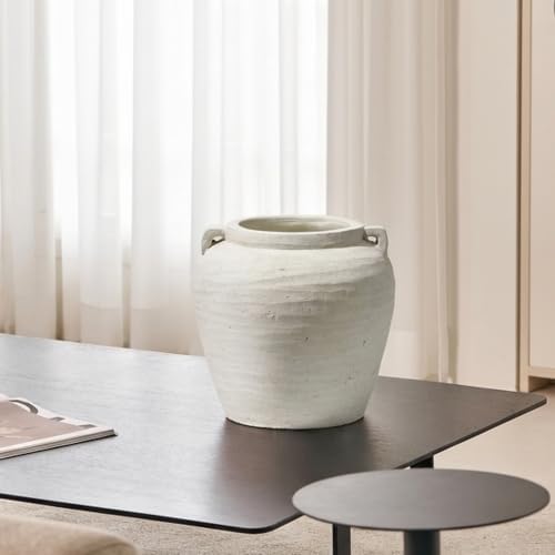 LB2 White Ceramic Large Vase, 11.2" Tall Zen Style vase, Terra Cotta Pitcher, Distressed Farmhouse Decor, Pottery Decorative Flower for Home Décor - Image 3