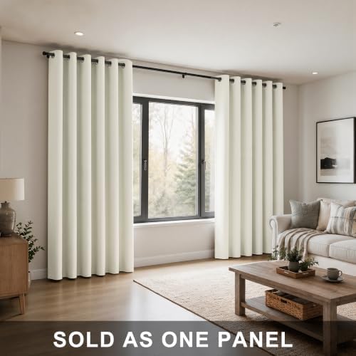 84 Inch Extra Wide Blackout Curtains, Heat Blocking Thermal Insulated Black Out Patio Door Curtains for Sliding Glass Doors Bedroom Living Room 84 Inches Long, Cortinas para Patio, Cream Beige - Image 3
