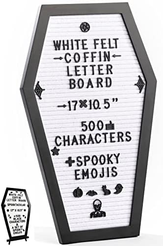 Nomnu Coffin Letter Board, White Goth Decor w/Bat Stickers, Spooky Emojis by Nomnu
