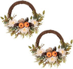 Fall Wreaths, 2 Pack, 18" Front Door Decor, Artificial Pumpkin by Culudea