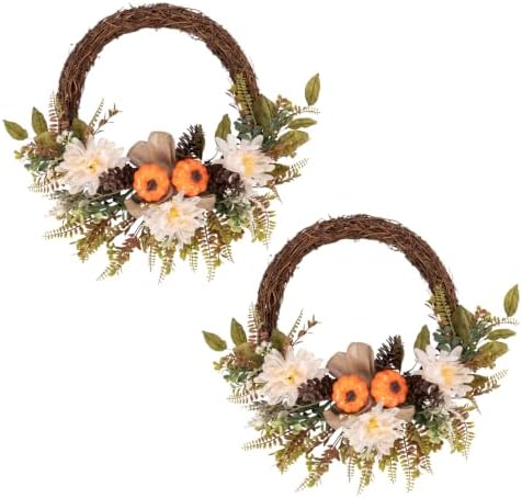 Fall Wreaths, 2 Pack, 18" Front Door Decor, Artificial Pumpkin by Culudea