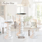 Large Candle Holders for Pillar Candles (3 Piece Set) Tall Rustic Wood Farmhouse Pillar Candlestick Stands - Fits 4 inch inch Wide Pillar Candles - Modern Candle Holder Decor (Antique White) - Image 2
