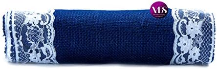VDS Pack of 15, Burlap Table Runner with White Lace Edge, 100% Natural Jute Rustic Hessian Table Cloth Centerpiece for Wedding Birthday Party Banquet Table Decoration (Size 12X108 Inch)(Royal Blue) - Image 4