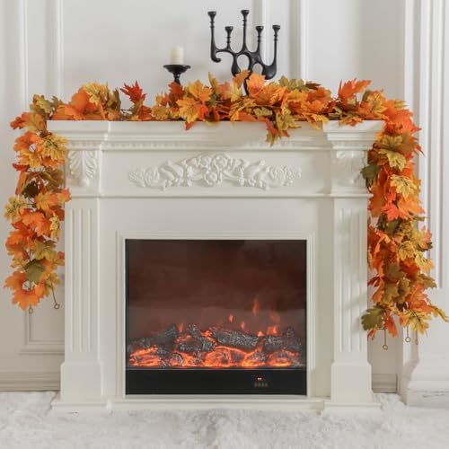 PARTY JOY 6PCS Orange Leaf Garland, 5.6Ft Halloween Garland Artificial Maple Leaf Autumn Hanging Fall Vines Thanksgiving Decorations Fall Decor - Image 2