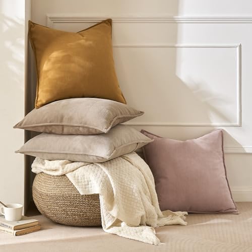 MIULEE Pack of 2 Mustard Yellow Euro Shams Chenille Pillow Covers 22x22 - Image 7