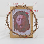 Framed Jesus Veil Image with Crown of Thorns & Veronica’s Veil - Christian Wall Decor for Home Prayer Room, Religious Easter Lent Gifts (Jesus Face) (Natural wood color) - Image 3