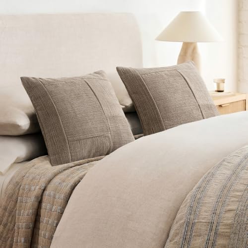 Foindtower Set of 2 Decorative Patchwork Chenille Throw Pillow Covers Textured Modern Vintage Cushion Cover Neutral Boho Accent Home Decor for Sofa Chair Couch Bed Living Room,20×20 Inch,Taupe Gray - Image 6